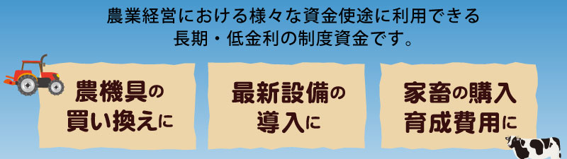 農機具の買い換えに最新設備の導入に家畜の購入費用に