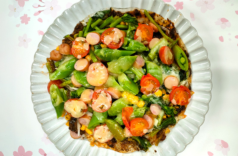 春野菜のライスペーパーピザ～お茶ソース～